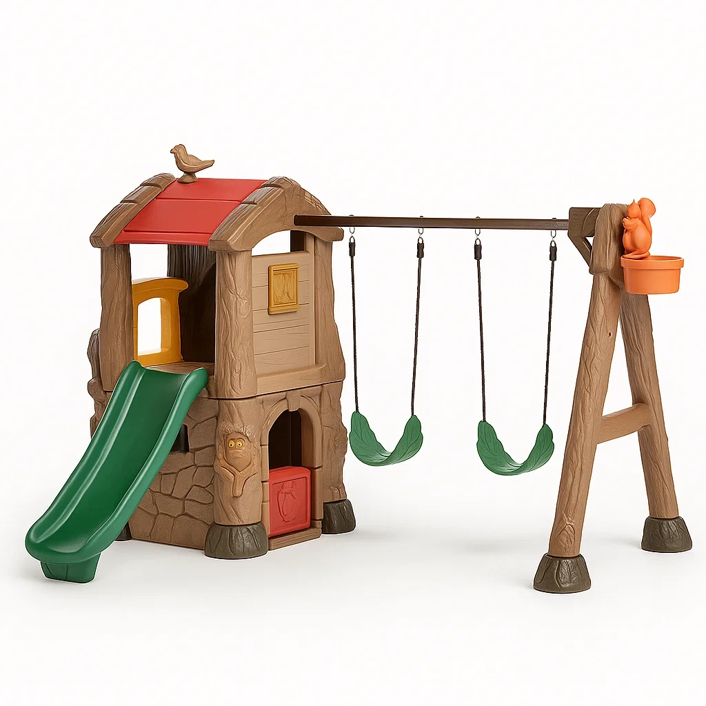 Kunststoff Kinderspielplatz Baumhaus mit Schaukel und Rutsche-furnialexo