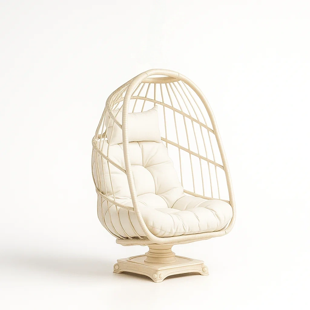 Drehbarer Eierschaukelstuhl aus Aluminium Beige mit Kissen-furnialexo