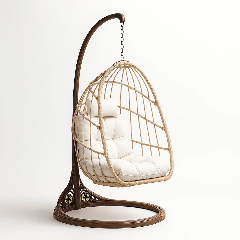 Hängesessel Rattan mit Kissen und Stahlrahmen Rattan Beige-furnialexo