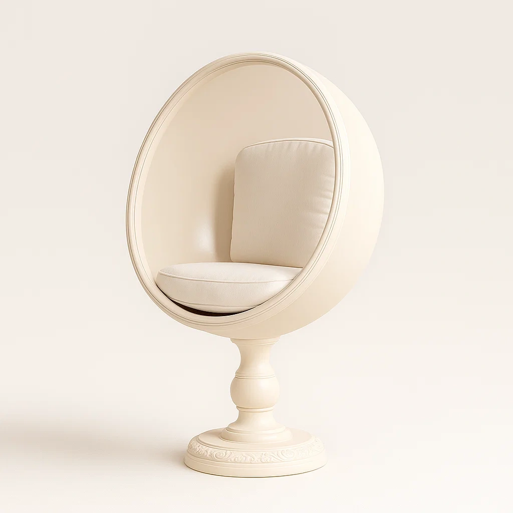 Kugelstuhl aus Holzfaser und PU-Leder, Creme, 100 cm Höhe-furnialexo