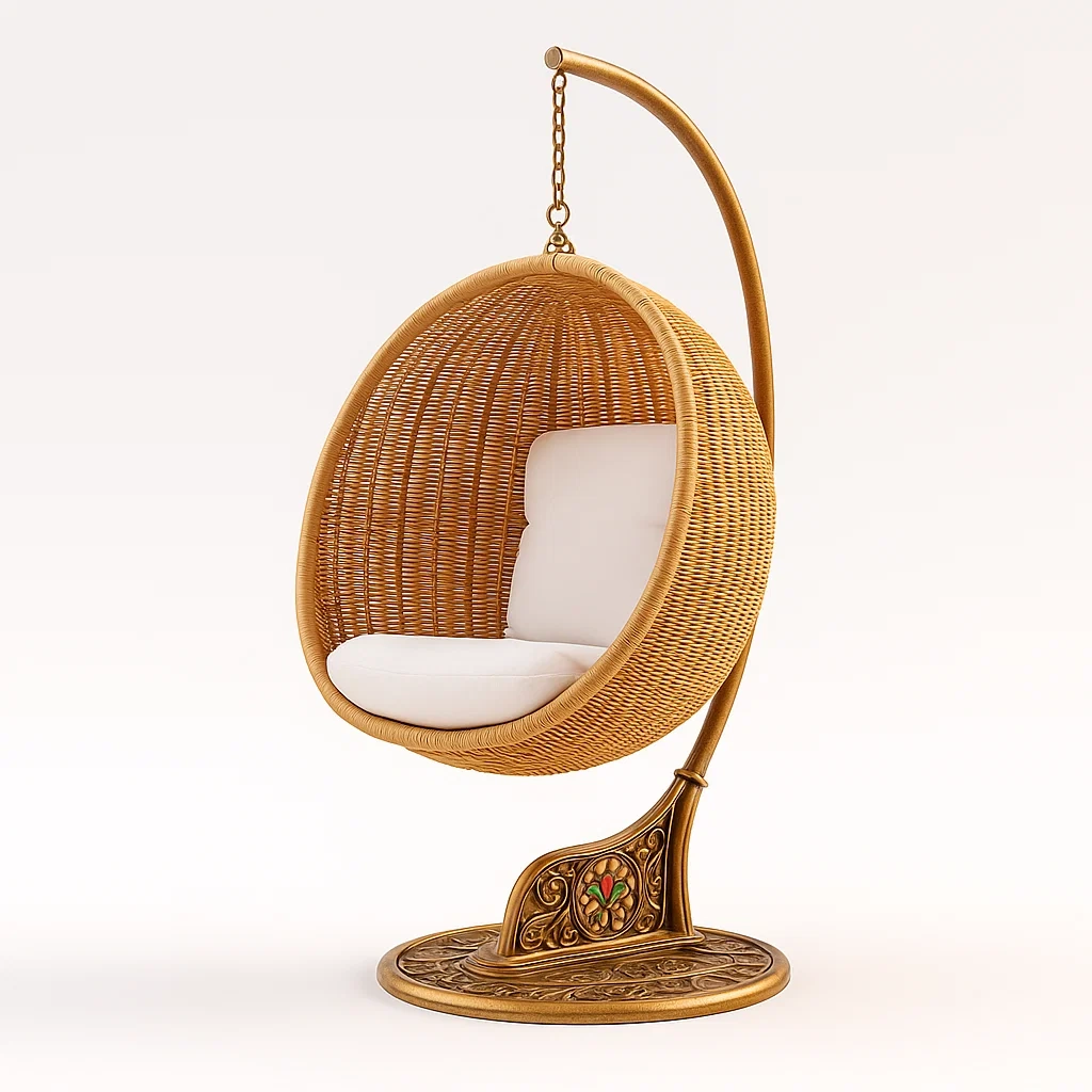 Rattan Hängesessel mit Polster, Innenbereich, Natur-furnialexo