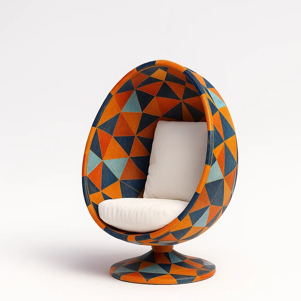 Runder Loungesessel aus Polyestergewebe mit geometrischem Muster und Drehfunktion-furnialexo