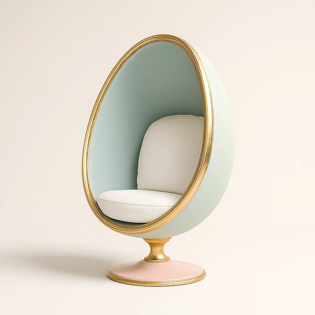 Eiförmiger Stuhl aus Kunststoff in Mintgrün und Gold-furnialexo