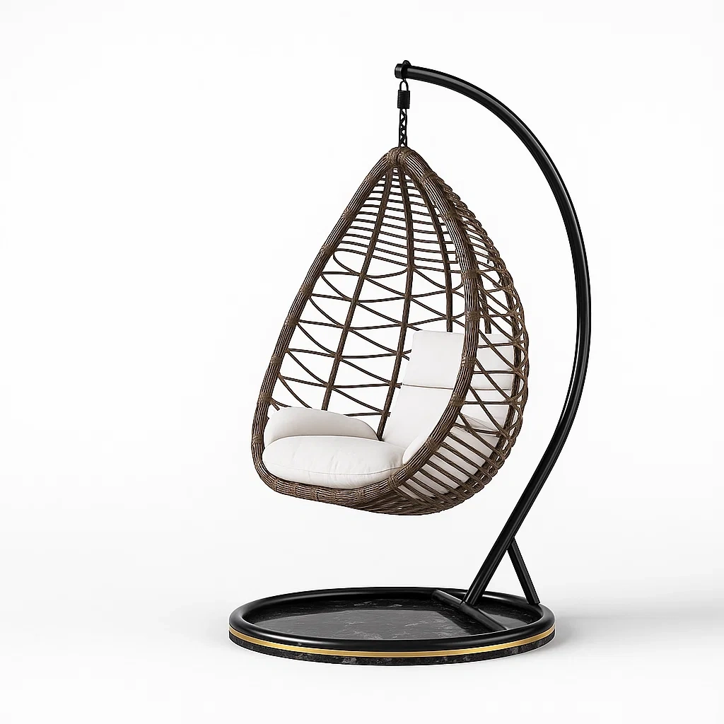 Rattan Hängesessel mit Metallständer Braun/Weiß-furnialexo
