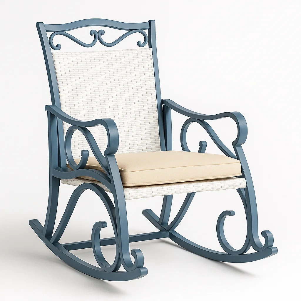 Schaukelstuhl aus Aluminium mit Kunststoffgeflecht, Blau/Beige-furnialexo