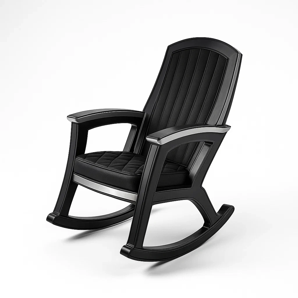 Schaukelstuhl aus Holz und PU-Leder, Schwarz-furnialexo