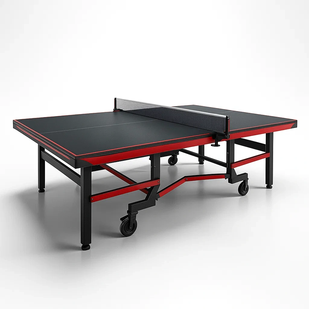 Tischtennisplatte klappbar Schwarz/Rot MDF mit Rollen-furnialexo