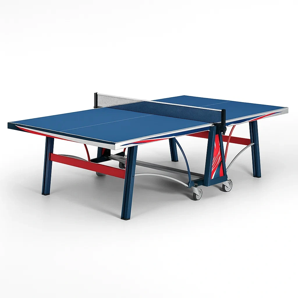 Blau-Rot Tischtennisplatte aus MDF mit Stahlrahmen und Rollen-furnialexo