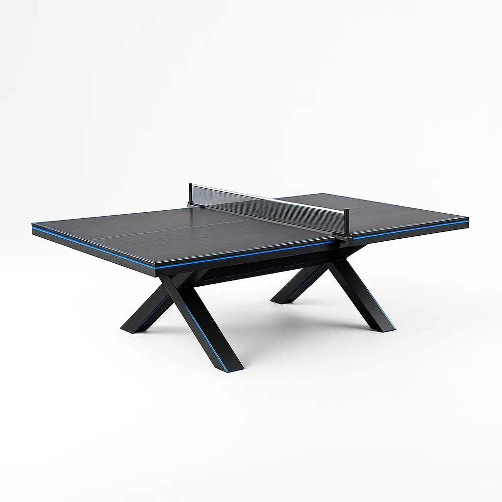 Tischtennisplatte aus Holz mit Netz, 274x152,5x76 cm, Schwarz/Blau-furnialexo