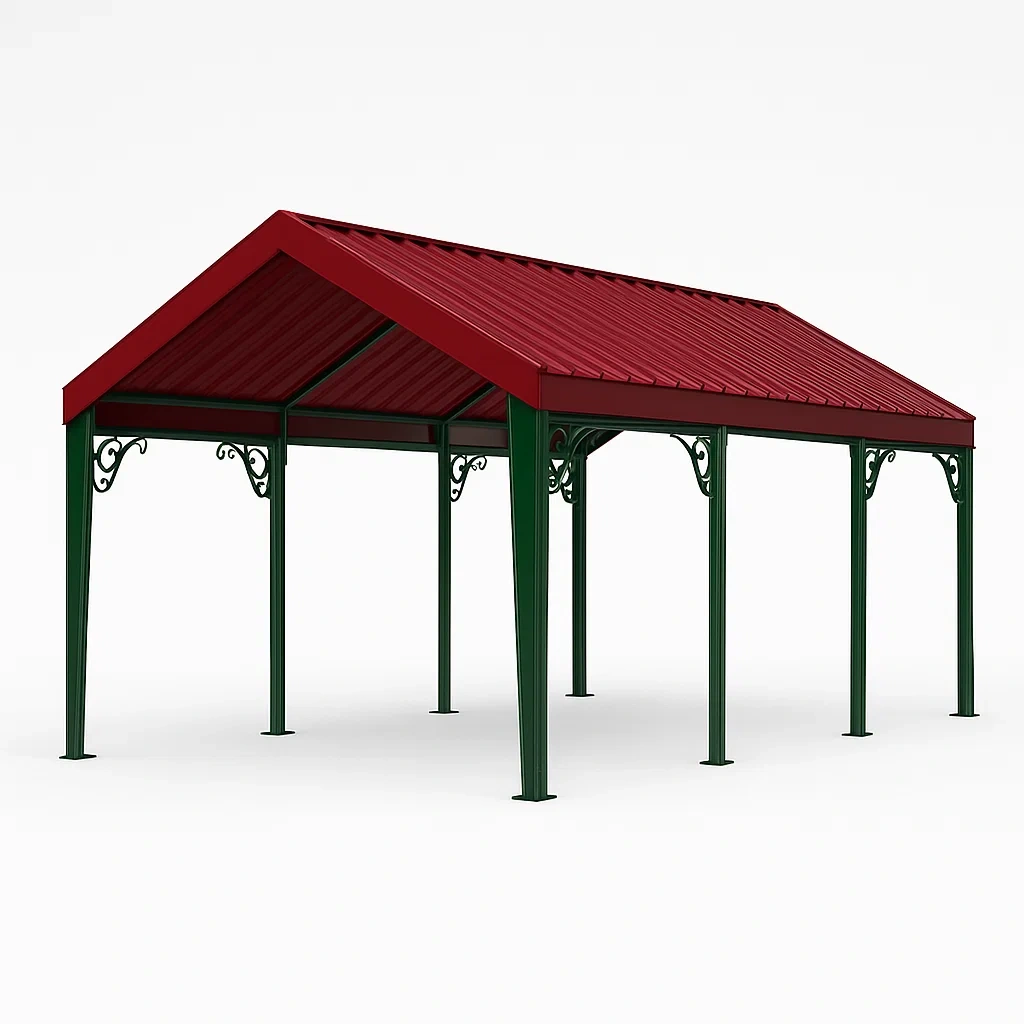Stahlpavillon Rot Grün 4x6m-furnialexo