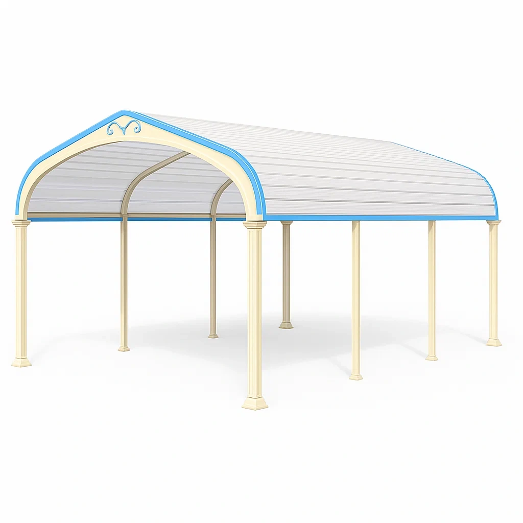 Metall Carport 6x3m Polycarbonat-Dach Elfenbein/Himmelblau-furnialexo