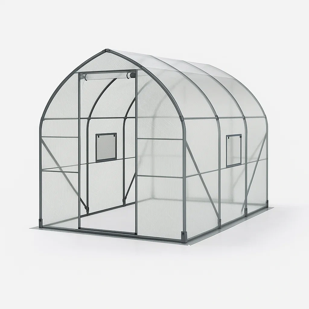 Gewächshaus Bogenform Stahlrahmen Polycarbonat 200cm x 200cm x 180cm Grau-furnialexo