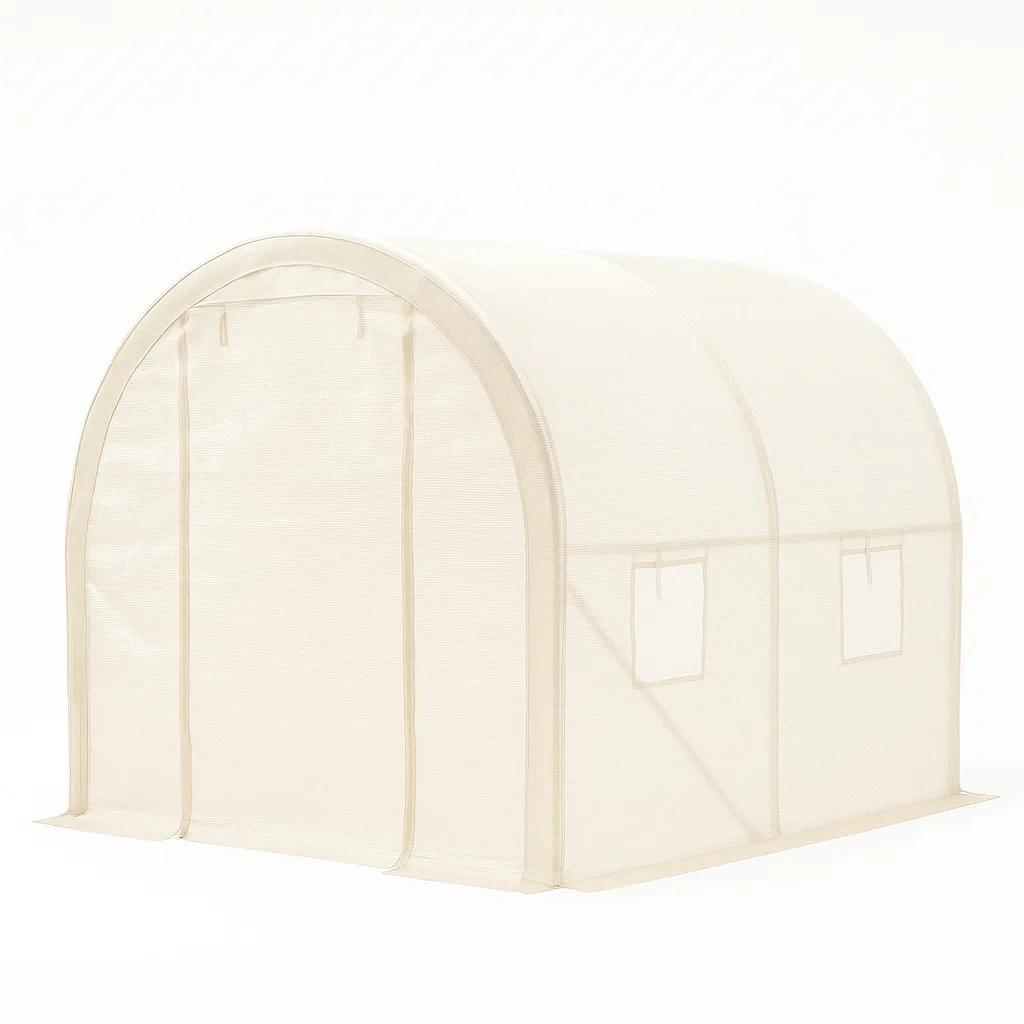 Rundbogen-Gewächshaus aus Stahl und PVC-Gewebe, Beige-furnialexo