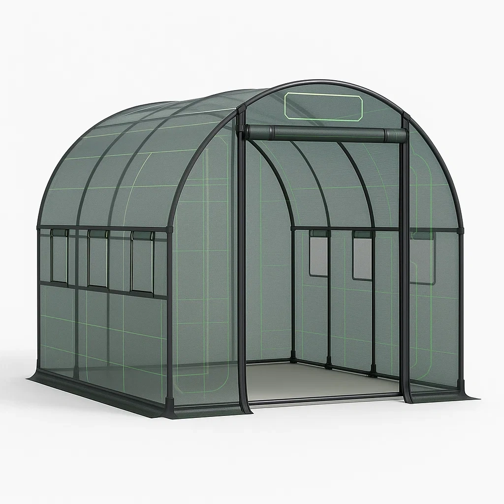 PVC Gewächshaus mit Stahlrahmen 250x200x195 cm Dunkelgrün-furnialexo