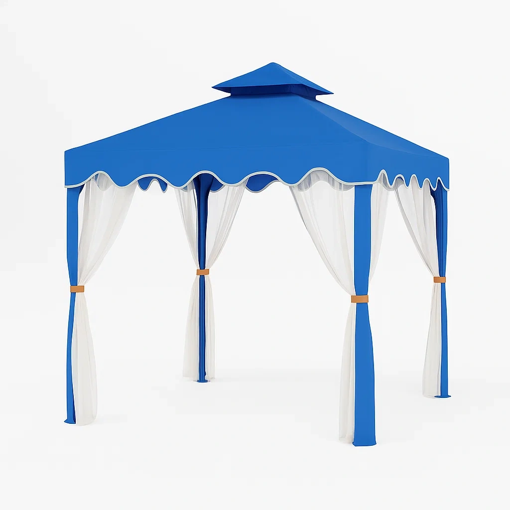 Pavillon Zelt Metallrahmen Polyester Blau/Weiß-furnialexo