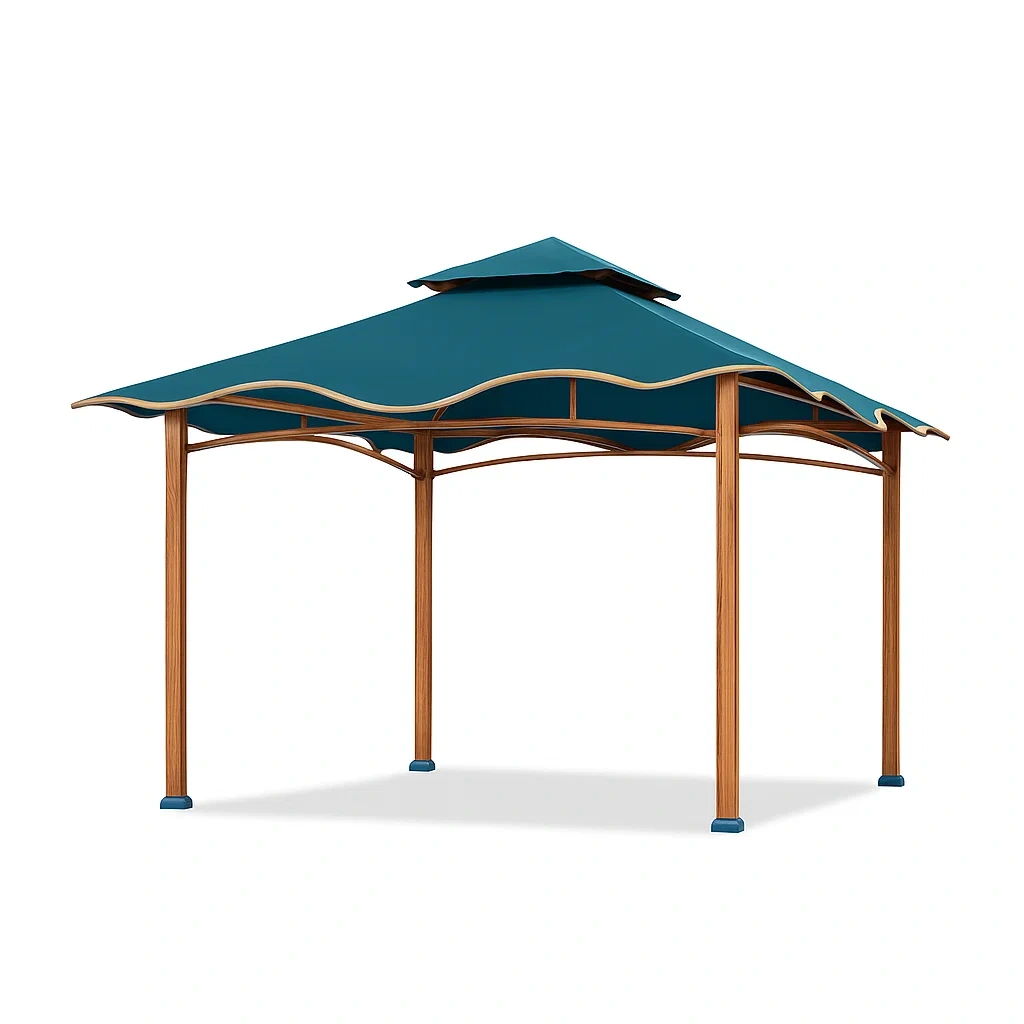 Holz-Pavillon mit geschwungenem Polyester-Dach in Blau-furnialexo