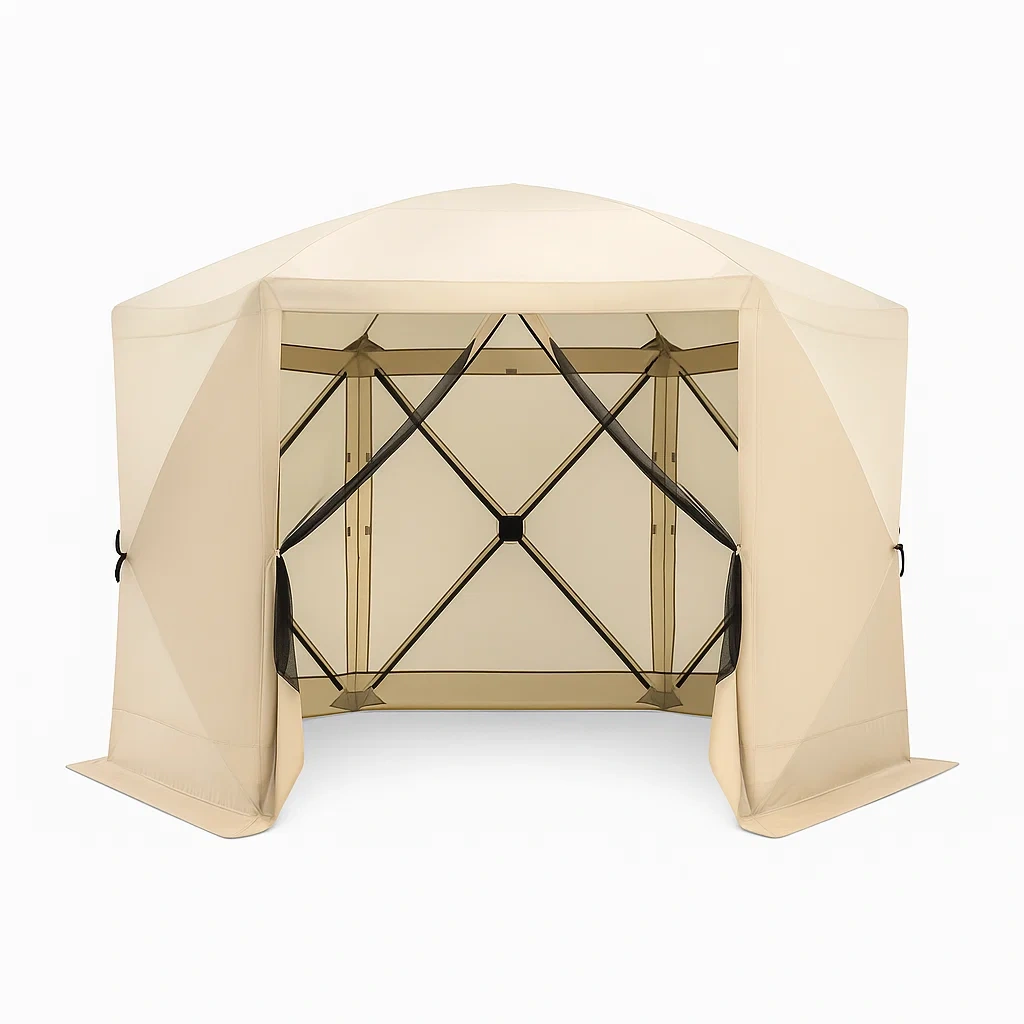 Outdoor Pavillon Zelt sechseckig Polyester 300x300x210 cm Beige-furnialexo