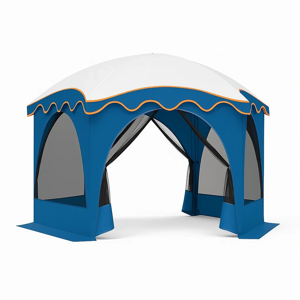 Sechseckiger Pavillon aus Metall und Polyester 300x300x270 cm Blau/Weiß-furnialexo