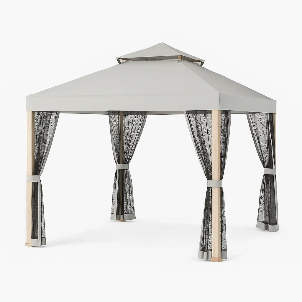 Pavillon Holzrahmen mit Netzvorhängen 300x300x270 cm-furnialexo