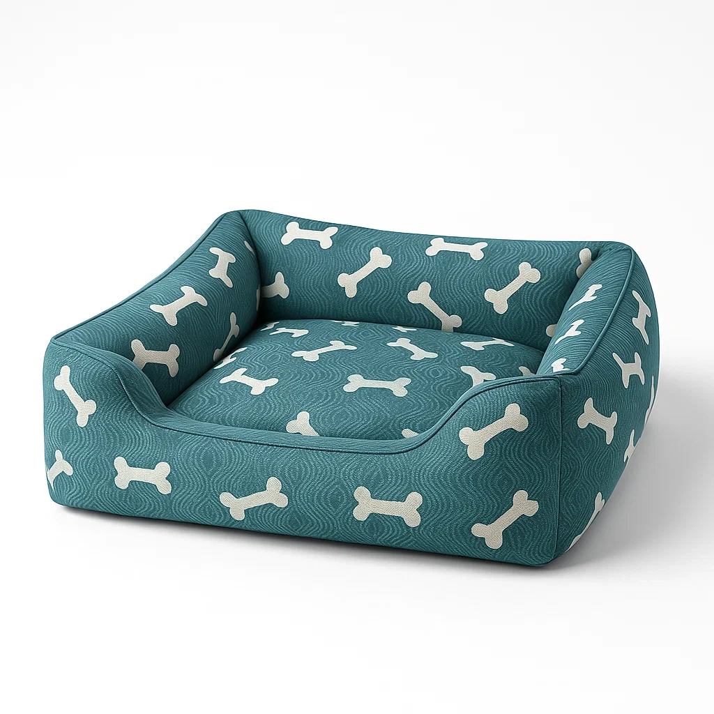 Hundebett aus Polyesterstoff Blau mit Knochenmuster-furnialexo