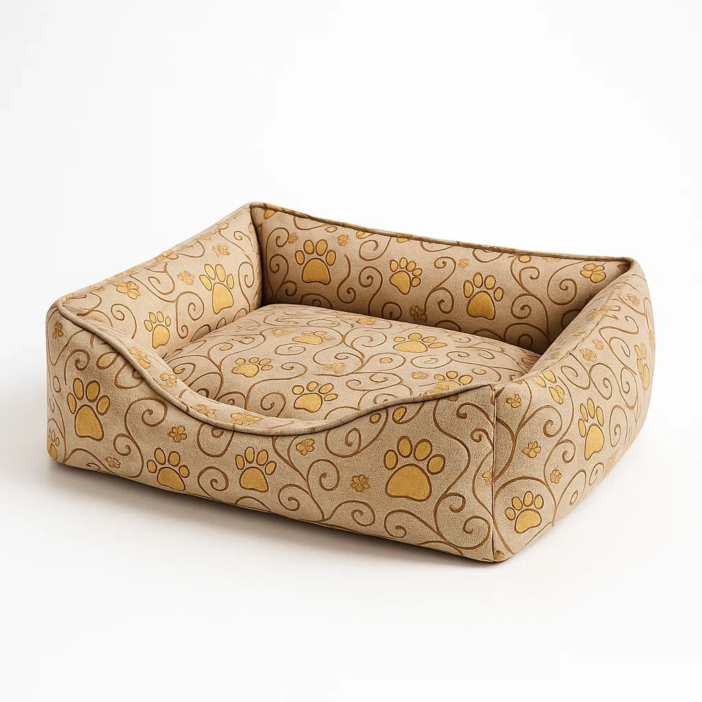 Hundebett Baumwolle Beige mit Pfotenmuster-furnialexo