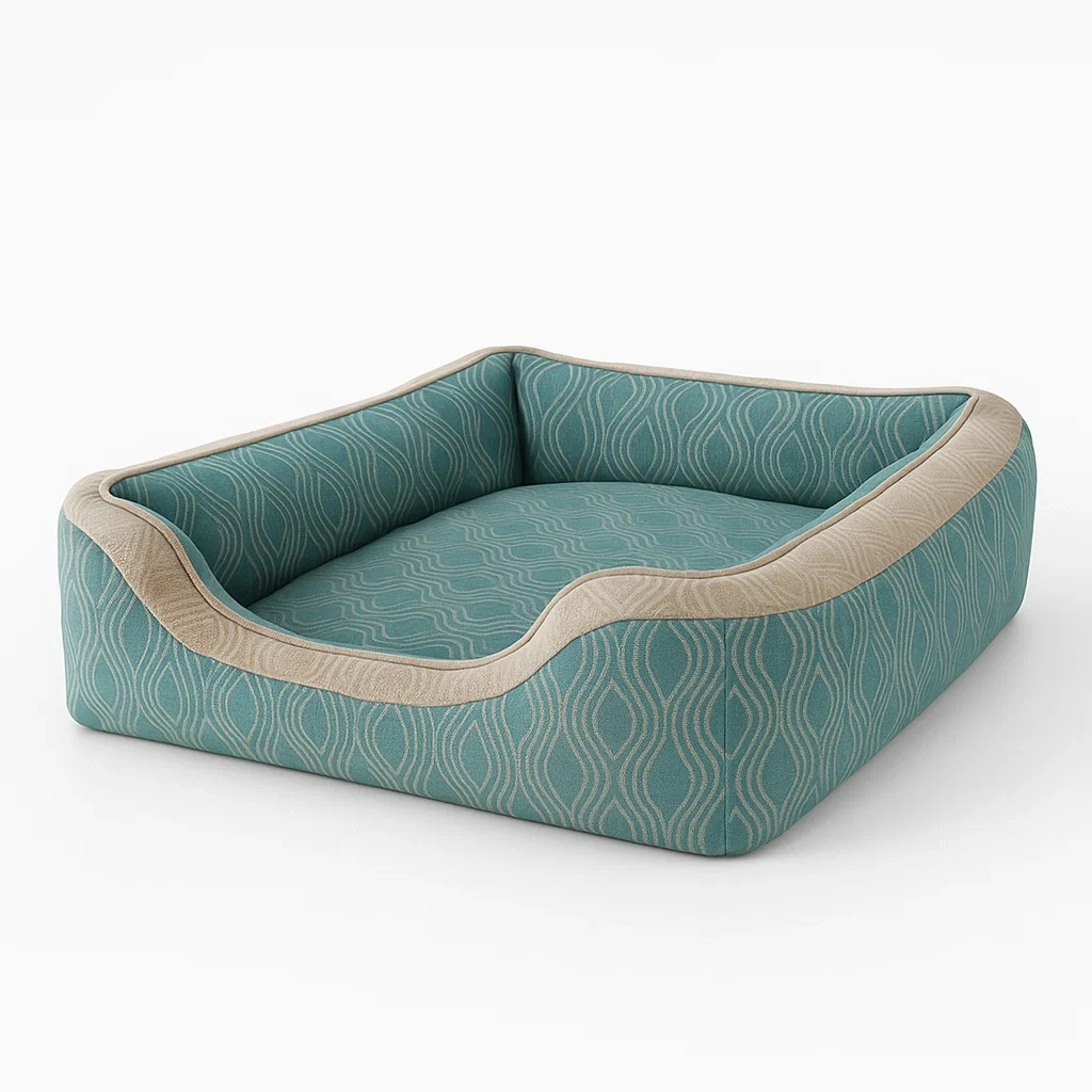 Rechteckiges Hundebett aus Stoff mit gepolsterten Seiten 90x70x20 cm Türkis/Beige-furnialexo
