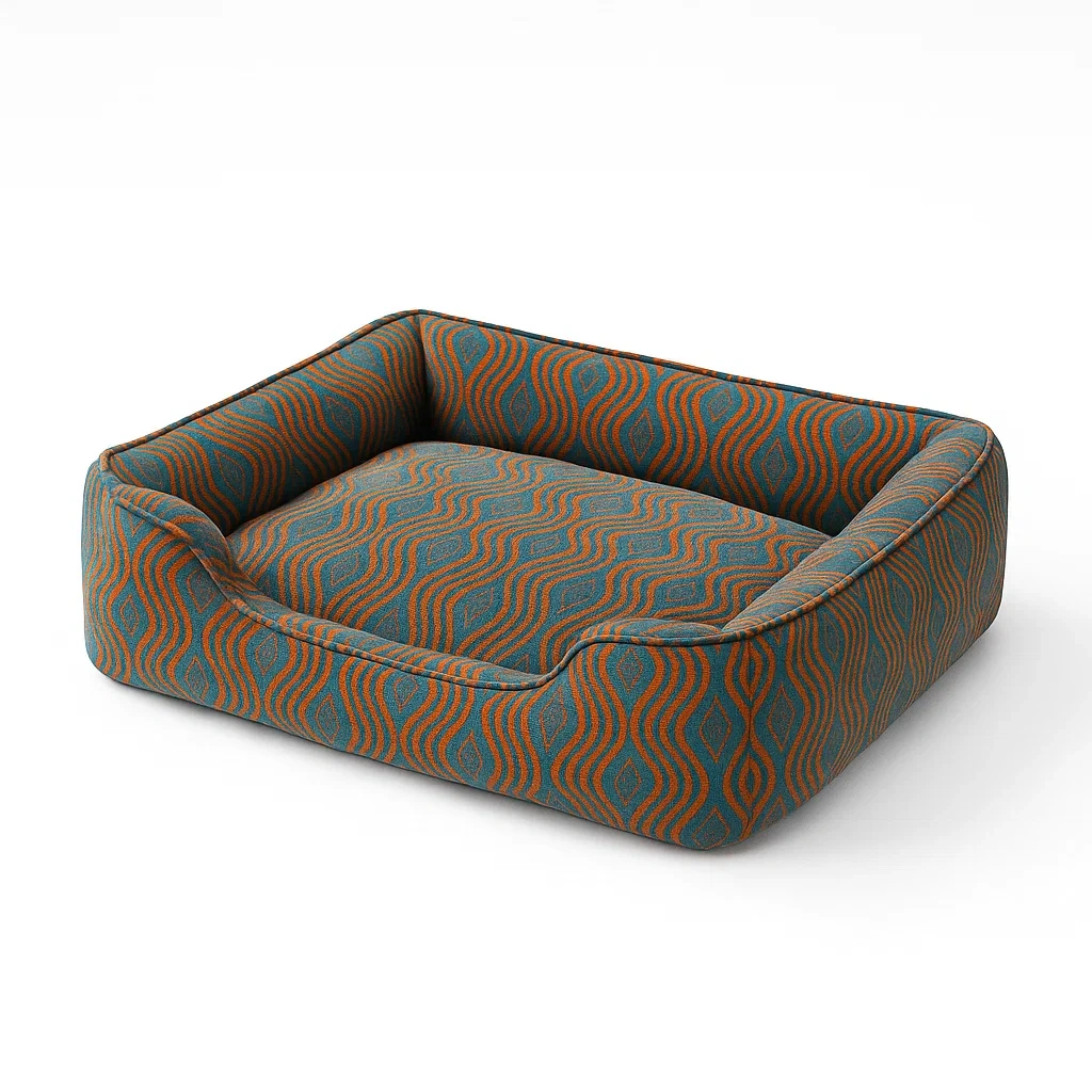 Hundebett aus Baumwolle mit Wellenmuster in Orange/Blau-furnialexo