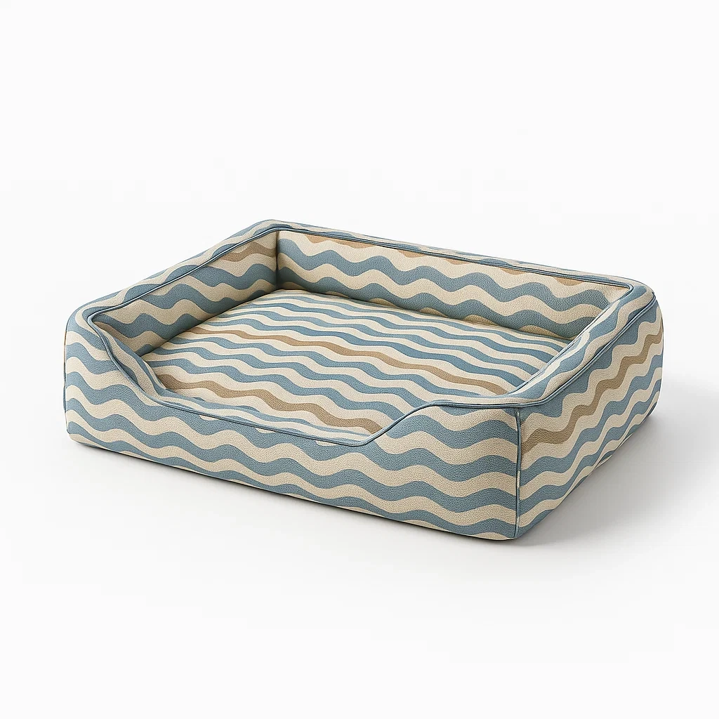 Hundebett Rechteck Baumwolle Polyester Wellenmuster-furnialexo