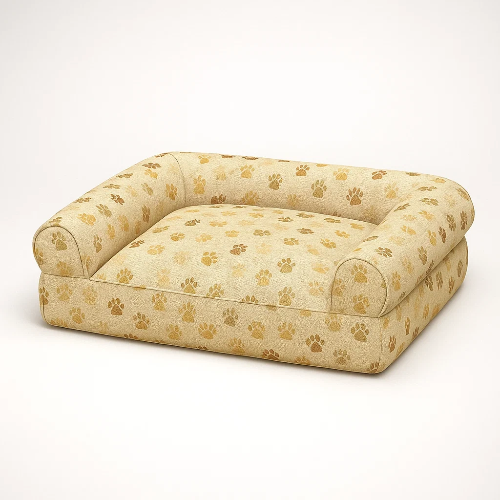 Hundebett Rechteckig Baumwollmischgewebe Beige Pfotenmuster-furnialexo