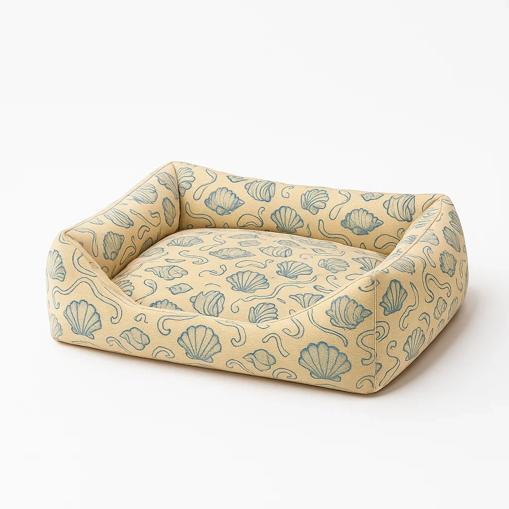 Hundebett Baumwolle mit Muschelmuster 90x70x20 cm Gelb/Blau-furnialexo
