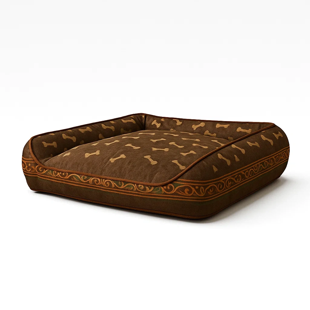 Hundebett Rechteckig Baumwolle 90x70x20cm Braun Knochenmuster-furnialexo