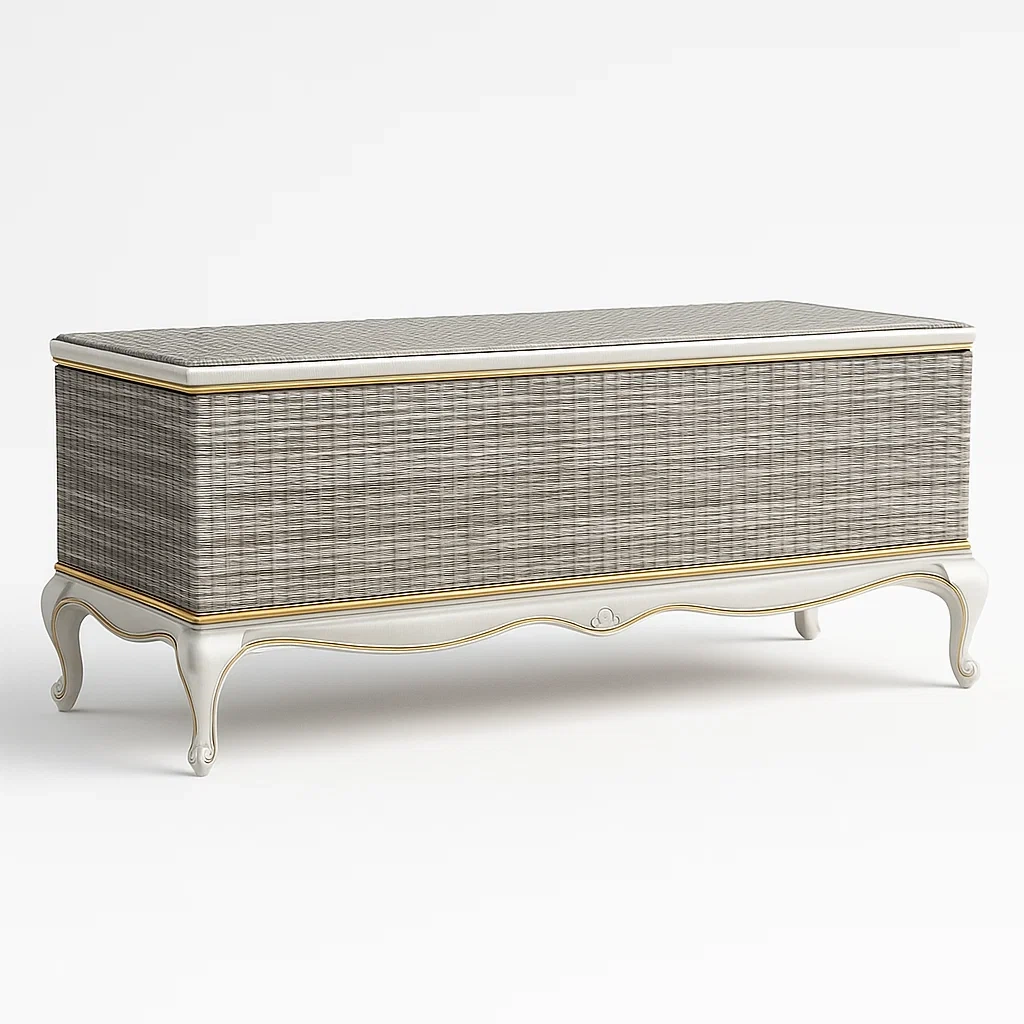 Rattan Aufbewahrungstruhe Grau/Weiß 120x50x45cm-furnialexo