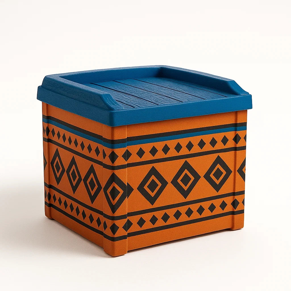 Kunststoff Aufbewahrungsbox mit Deckel 40x40x40 cm Blau/Orange-furnialexo