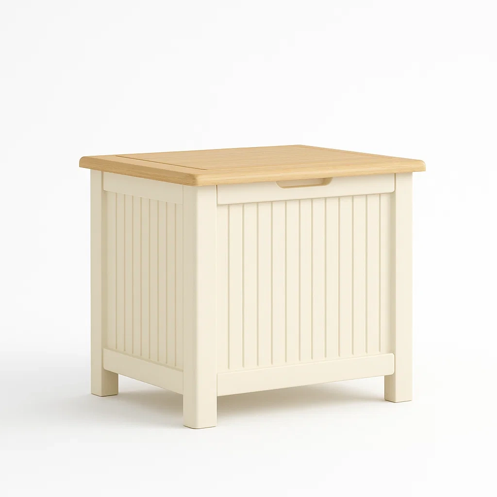 Aufbewahrungstruhe aus Holzfurnier in Weiß und Beige-furnialexo