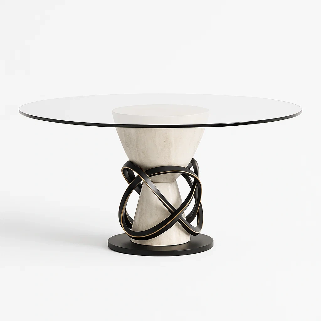 Runder Esstisch aus Glas mit Metallfuß-furnialexo