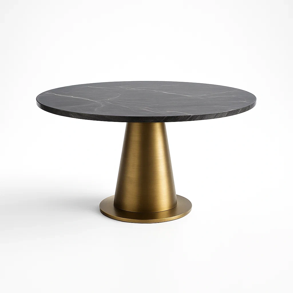 Runder Esstisch mit schwarzer Marmorplatte und Goldmetallfuß-furnialexo