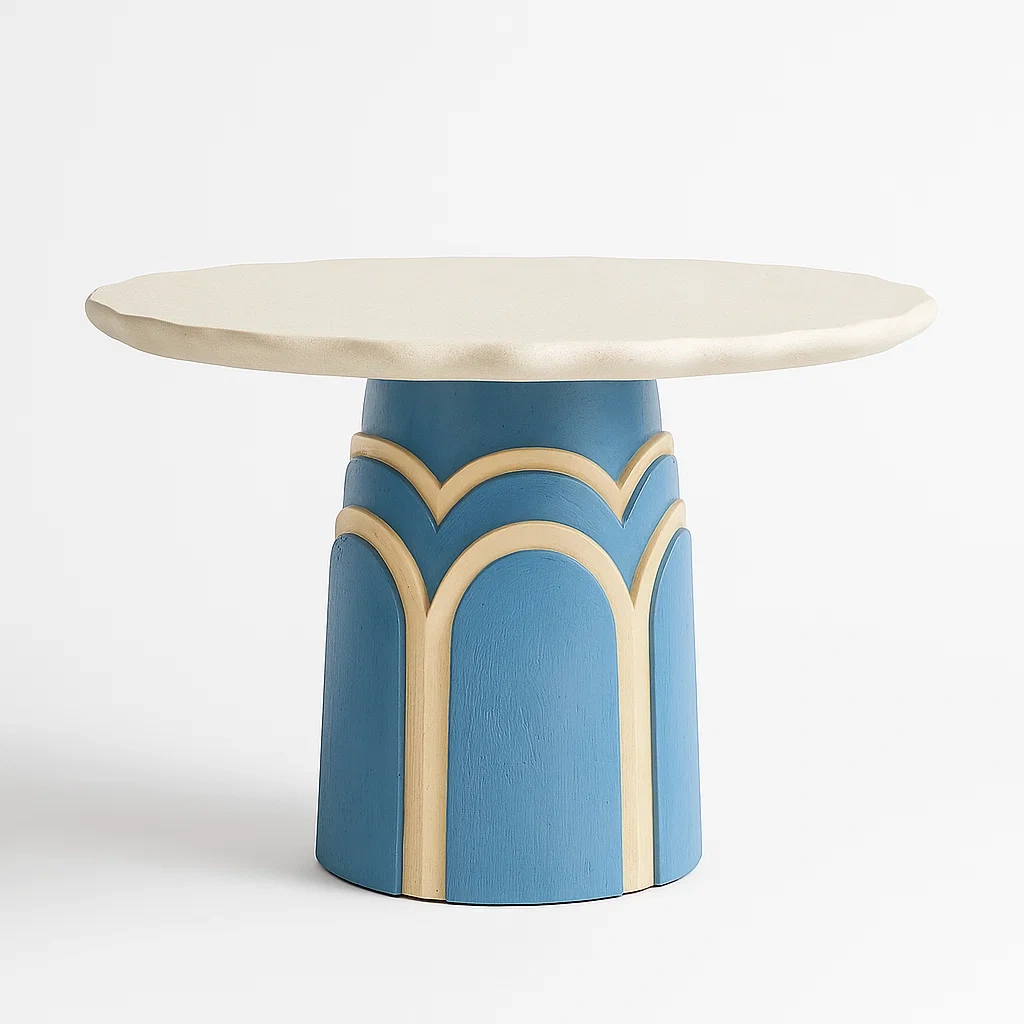 Runder Beistelltisch aus Holz und Kunststein, Ø 55 cm-furnialexo