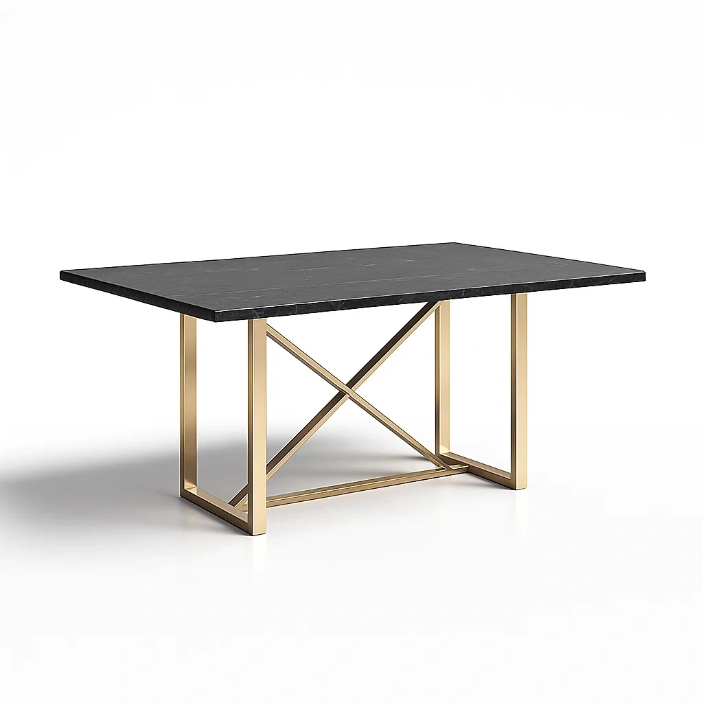 Esstisch mit Marmorplatte und Edelstahlrahmen Schwarz/Gold 180x90x75 cm-furnialexo