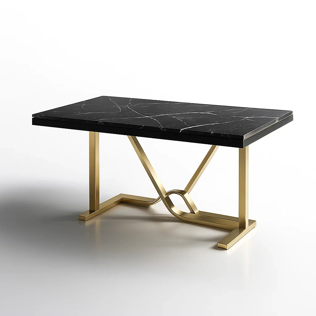 Rechteckiger Tisch aus schwarzem Marmor und Edelstahl 120x60x45 cm-furnialexo
