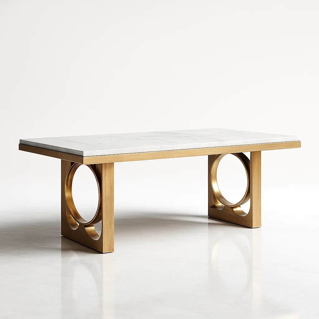 Rechteckiger Esstisch mit Marmortischplatte und Edelstahlbeinen, 200 cm, Weiß/Gold-furnialexo