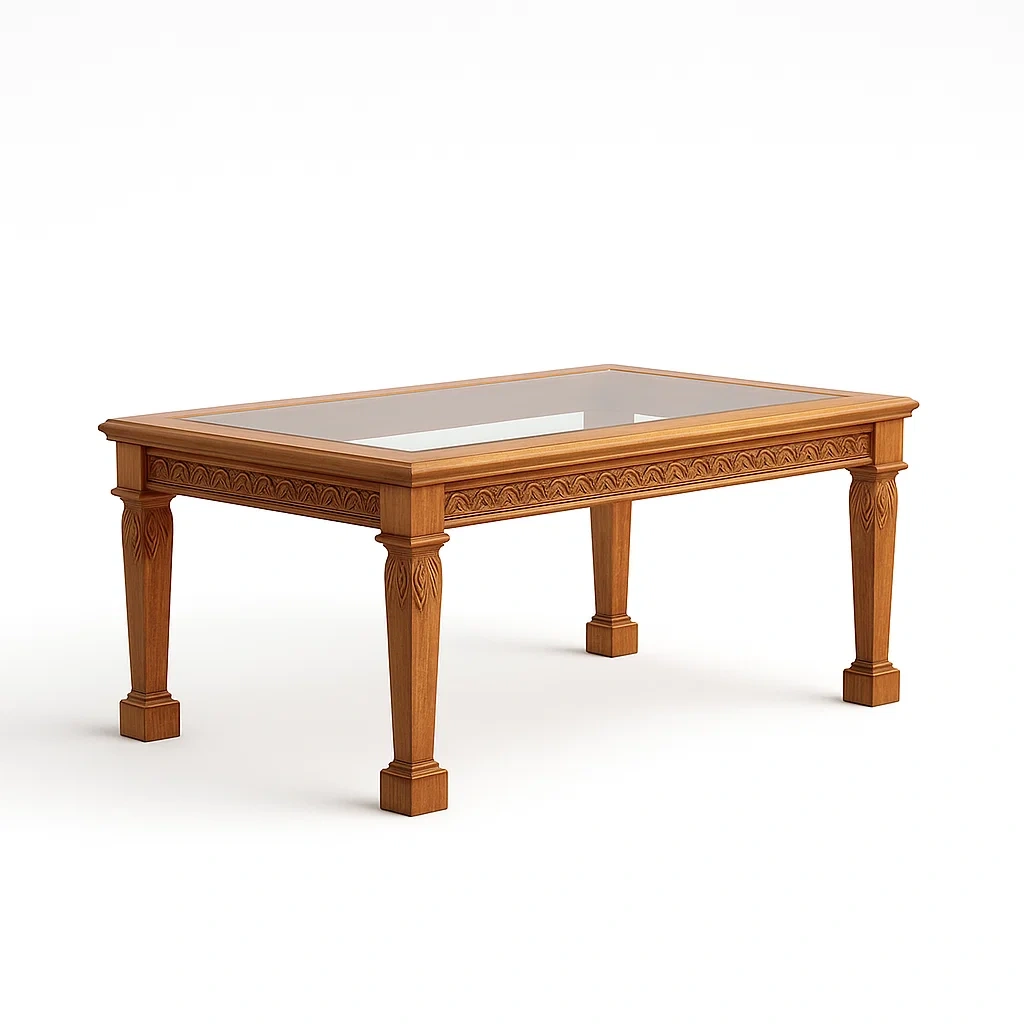 Holztisch mit Glasplatte, Brown-furnialexo