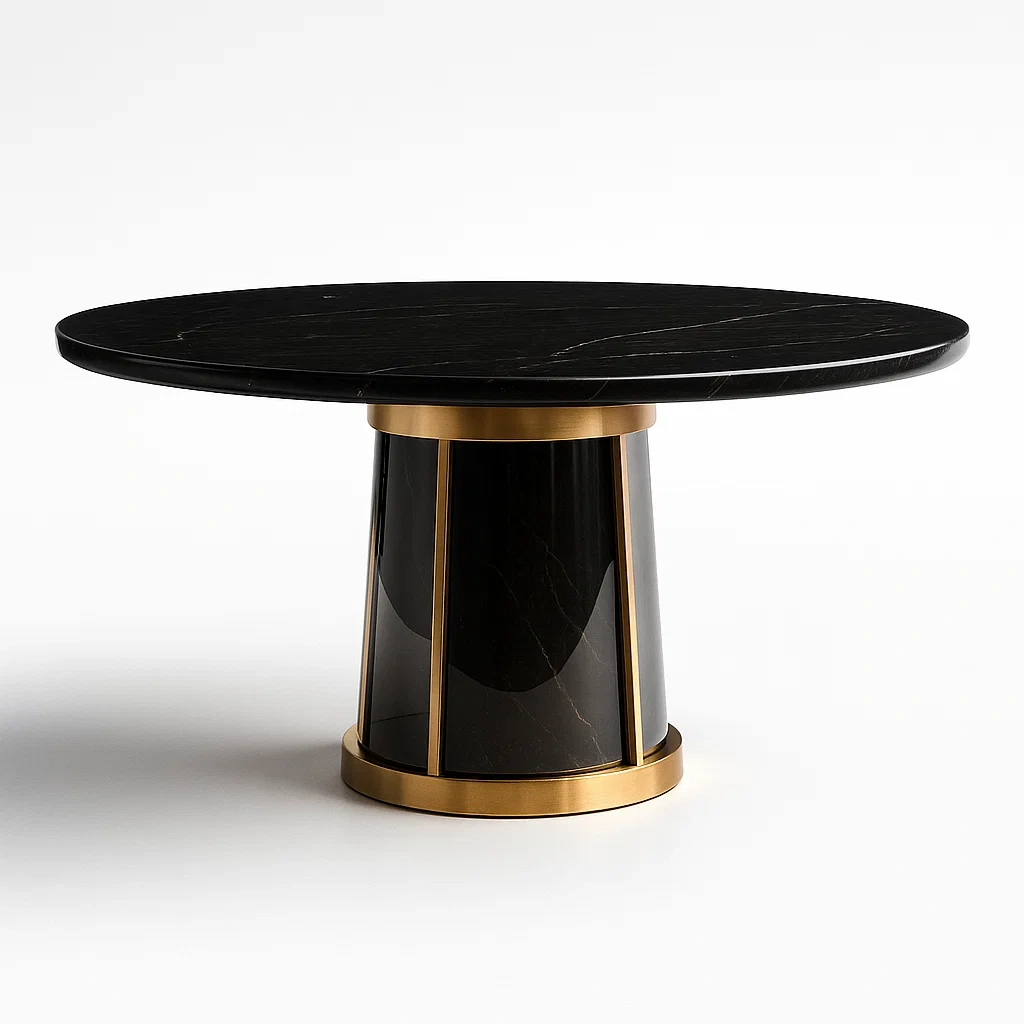 Runder Marmortisch mit Metallbasis Schwarz/Gold Ø120 cm-furnialexo