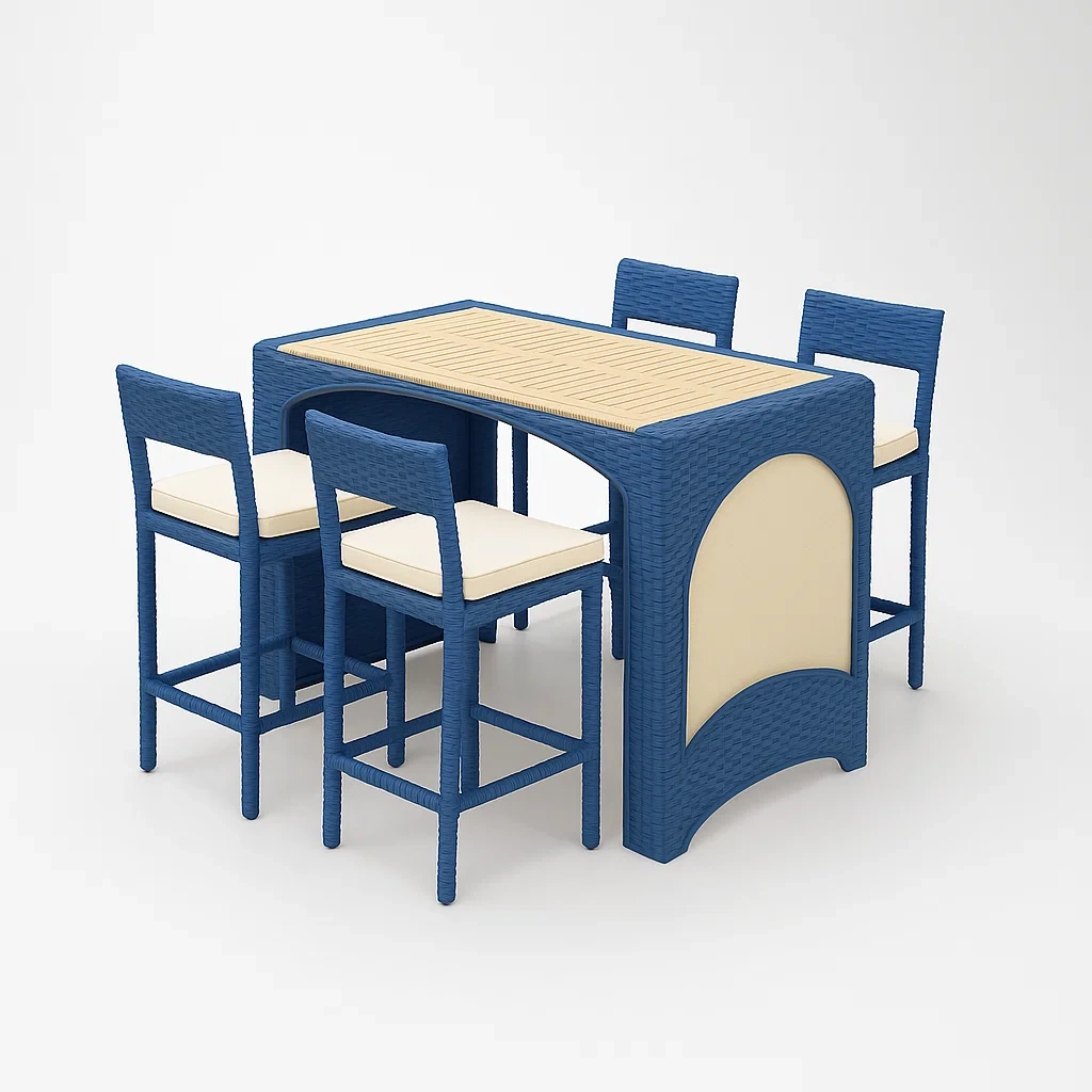 Gartenmöbel Set Esstisch Rattan 5-teilig Aluminium Blau/Beige-furnialexo