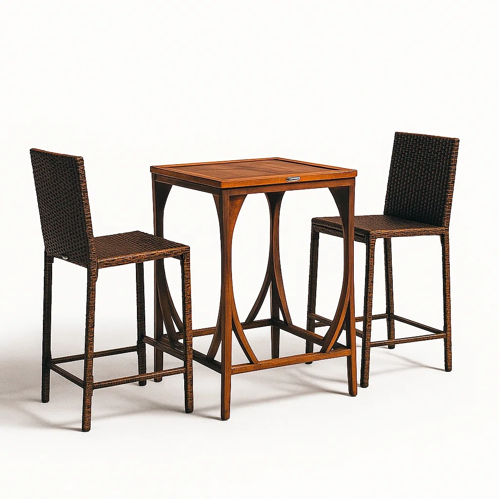 Bistro Set aus Teakholz und PE-Rattan Braun 75x75x110 cm-furnialexo
