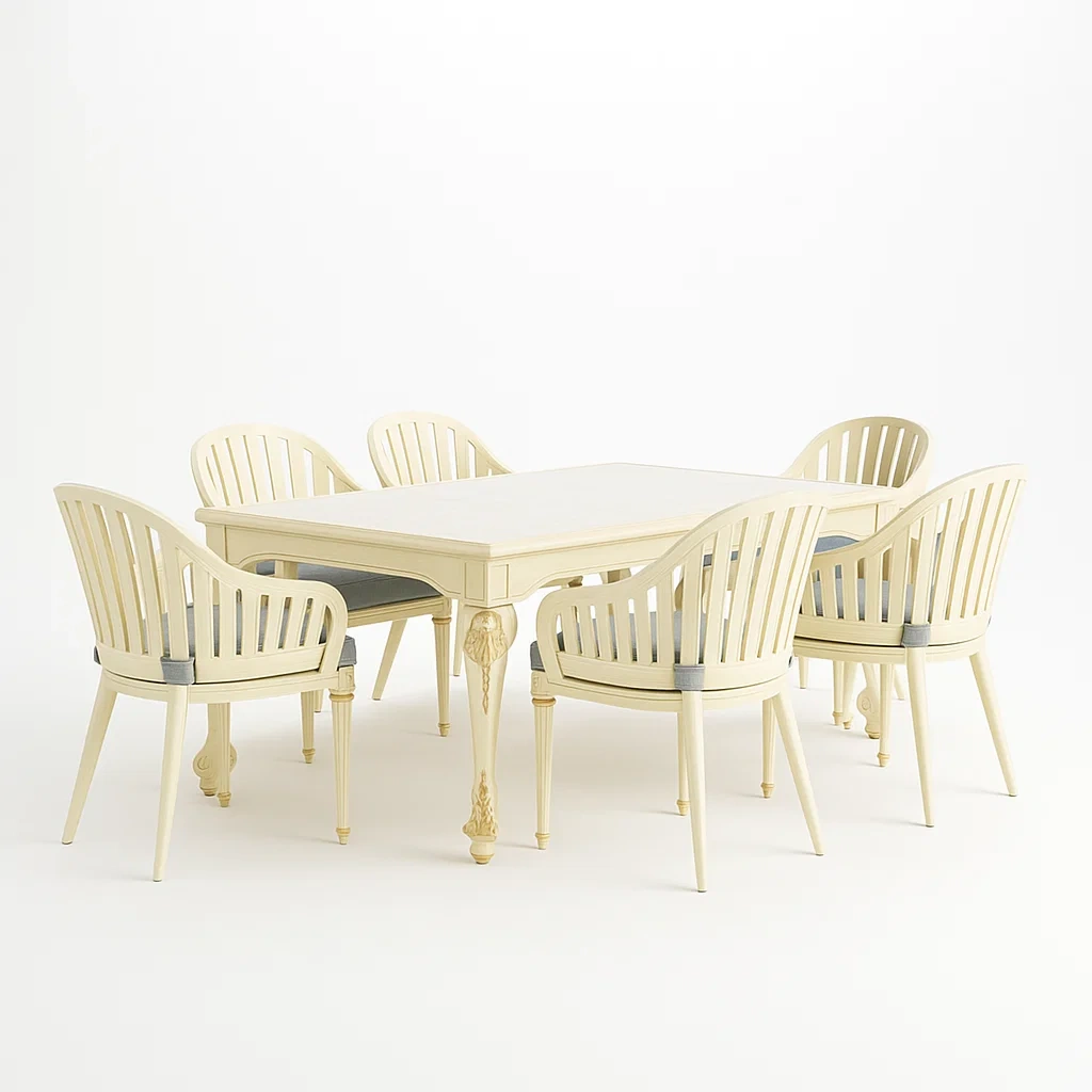 Essgruppe Holz 6 Plätze Creme-furnialexo