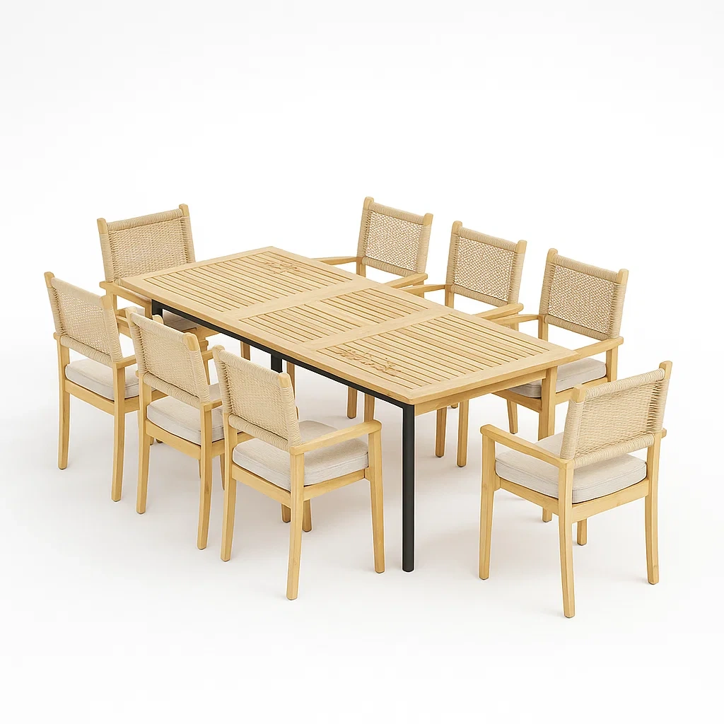 Essgruppe aus Teakholz und Aluminium mit 8 Stühlen, Beige-furnialexo