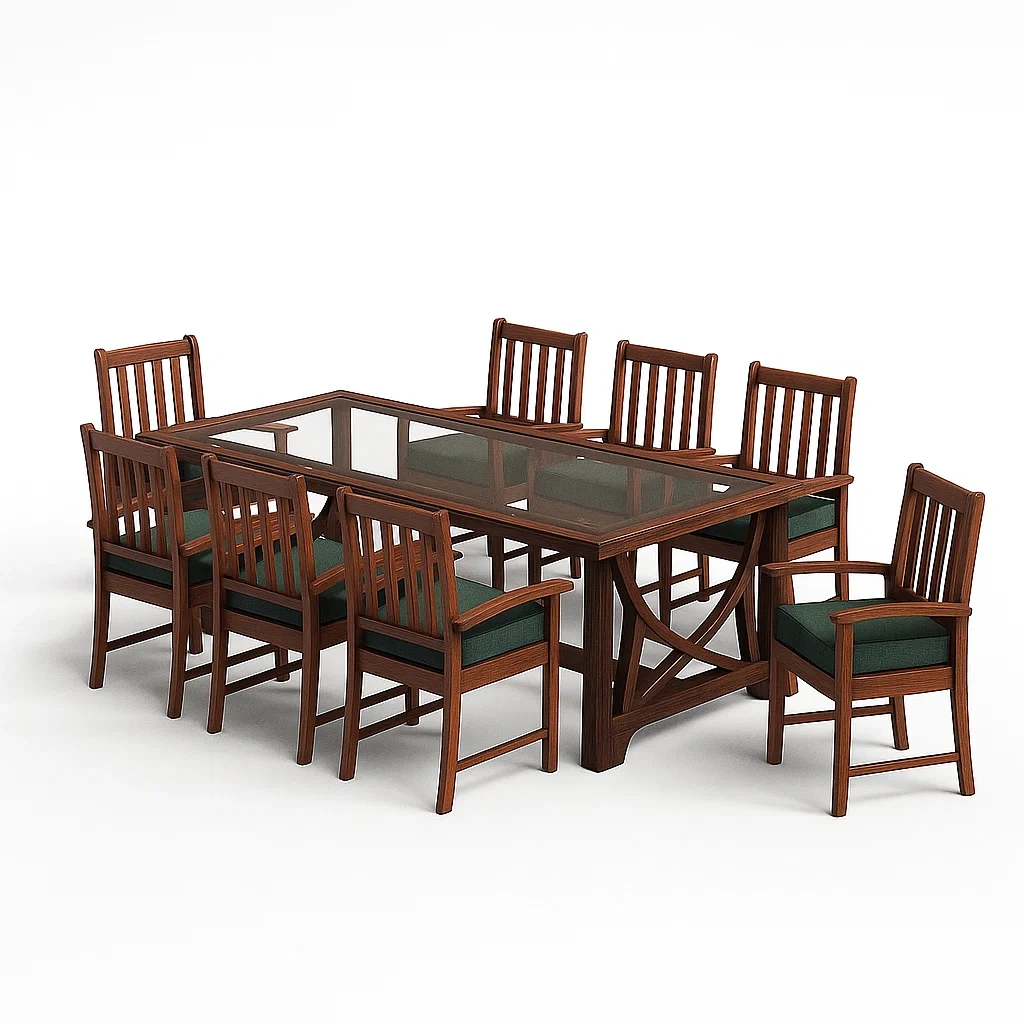 Esstisch-Set Glas Holz 8 Personen Braun Grün-furnialexo