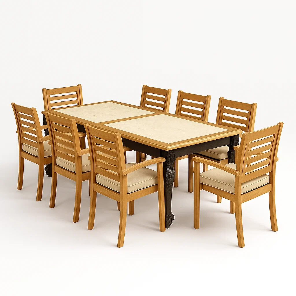 Essgruppe aus Holz mit Tisch und 8 Stühlen-furnialexo