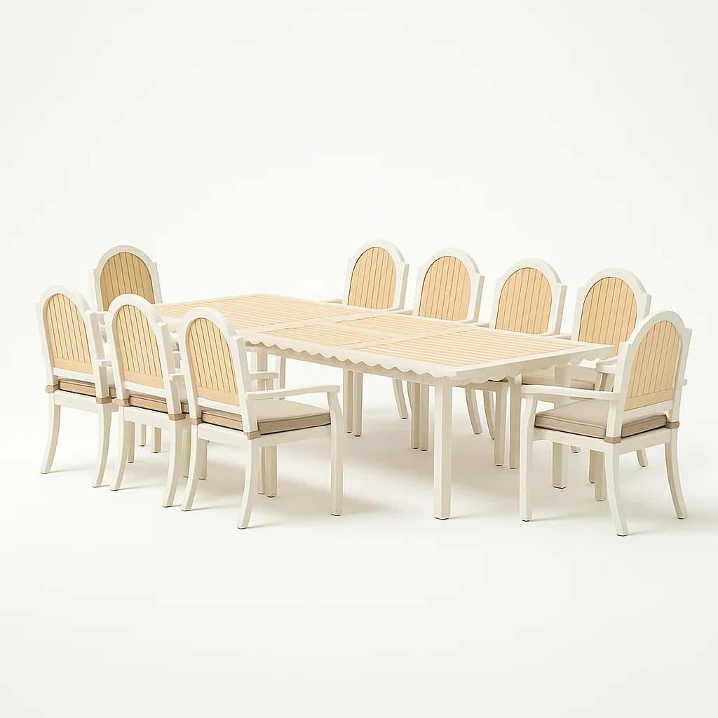 Essgruppe Set Massivholz Kunststoff Weiß/Ecru 220x90cm-furnialexo