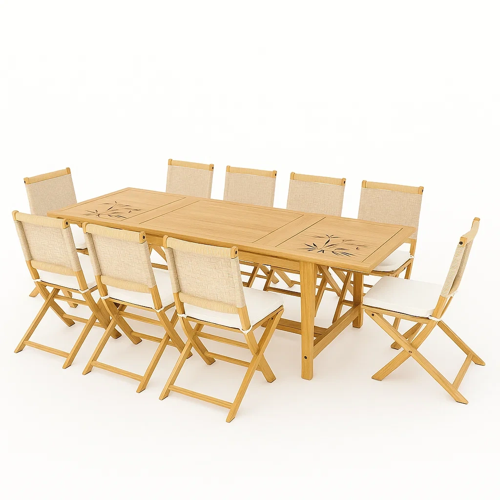 Holz Esstisch-Set mit 8 Faltstühlen-furnialexo